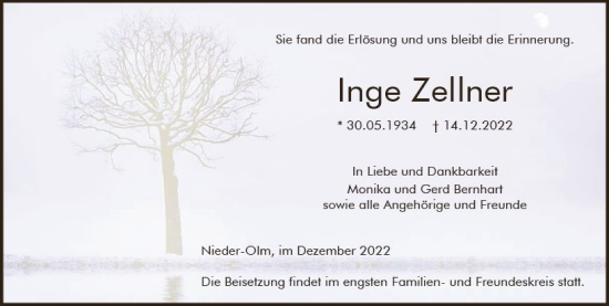 Traueranzeige von Inge Zehner von vrm-trauer AZ Mainz
