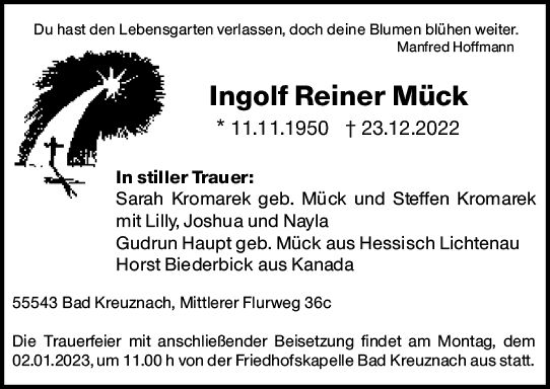 Traueranzeige von Ingolf Reiner Mück von vrm-trauer Allg. Zeitung Bad Kreuznach