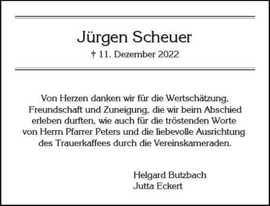 Traueranzeige von Jürgen Scheuer von vrm-trauer Wiesbadener Kurier
