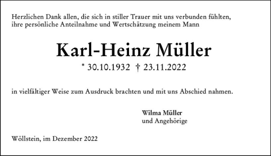 Traueranzeige von Karl-Heinz Müller von vrm-trauer Allgemeine Zeitung Alzey