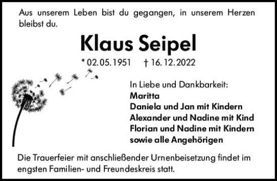 Traueranzeige von Klaus Seipel von vrm-trauer Groß-Gerauer Echo