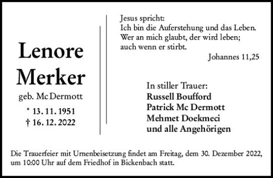 Traueranzeige von Lenore Merker von vrm-trauer Darmstädter Echo