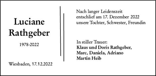 Traueranzeige von Luciane Rathgeber von vrm-trauer Wiesbadener Kurier