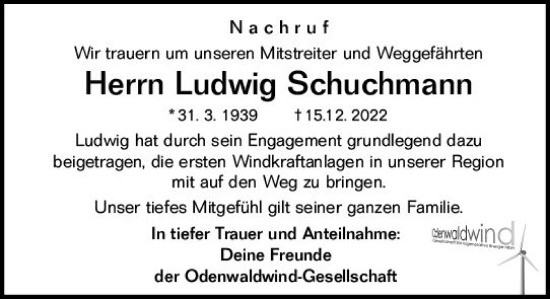 Traueranzeige von Ludwig Schuchmann von vrm-trauer Bürstädter/Lamperth. Ztg/Starkenburger