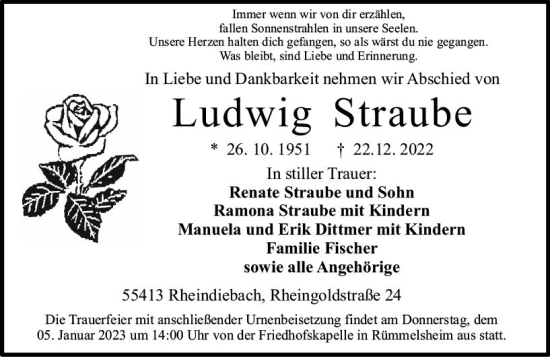 Traueranzeige von Ludwig Straube von vrm-trauer Neue Binger Zeitung