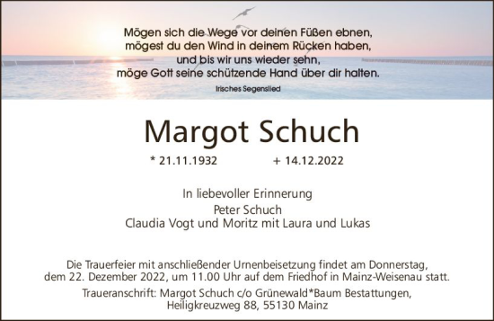 Traueranzeige von Margot Schuch von vrm-trauer AZ Mainz