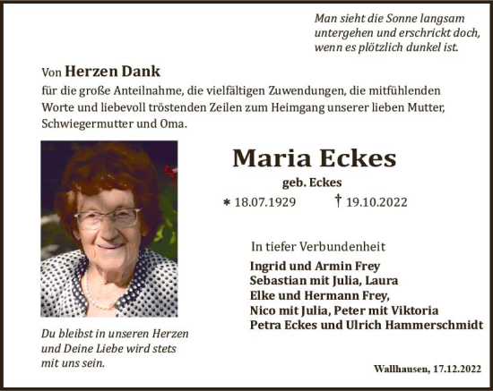 Traueranzeige von Maria Eckes von vrm-trauer Allg. Zeitung Bad Kreuznach