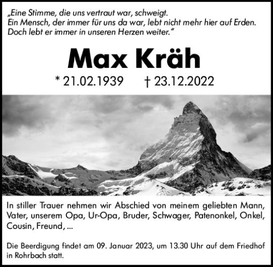 Traueranzeige von Max Kräh von vrm-trauer Darmstädter Echo