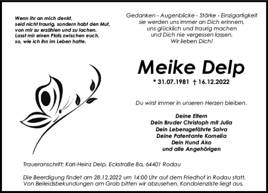 Traueranzeige von Meike Delp von vrm-trauer Darmstädter Echo