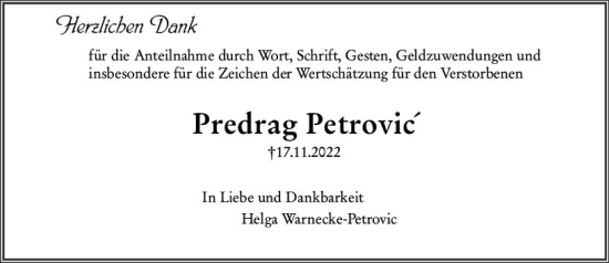 Traueranzeige von Predrag Petrovic von vrm-trauer Darmstädter Echo