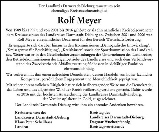 Traueranzeige von Rolf Meyer von vrm-trauer Darmstädter Echo