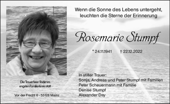 Traueranzeige von Rosemarie Stumpf von vrm-trauer AZ Mainz