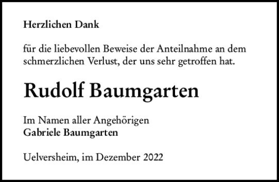 Traueranzeige von Rudolf Baumgarten von vrm-trauer AZ Mainz