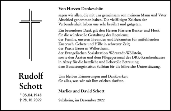 Traueranzeige von Rudolf Schott von vrm-trauer Allgemeine Zeitung Alzey