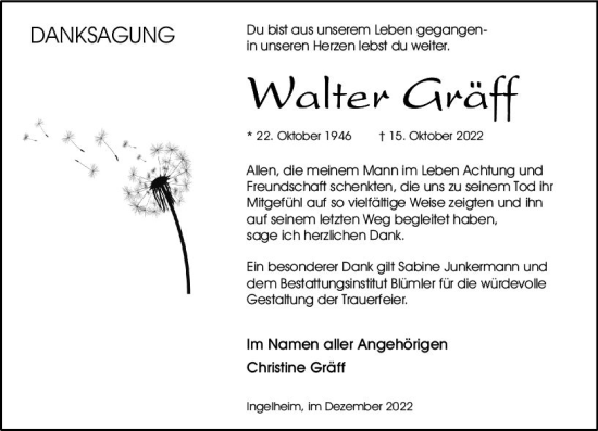 Traueranzeige von Walter Gräff von vrm-trauer Allgemeine  Zeitung Ingelheim-Bingen
