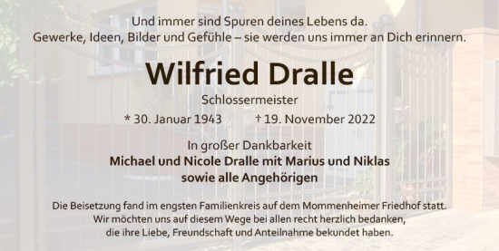 Traueranzeige von Wilfried Dralle von vrm-trauer AZ Mainz