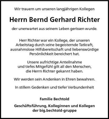 Traueranzeige von Bernd Gerhard Richter von vrm-trauer AZ Mainz