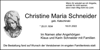 Traueranzeige von Christine Maria Schneider von vrm-trauer Bürstädter/Lamperth. Ztg/Starkenburger