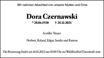 Traueranzeige von Dora Czernawski von vrm-trauer Darmstädter Echo