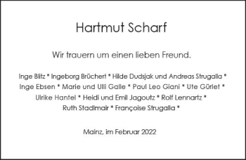 Traueranzeige von Hartmut Scharf von vrm-trauer AZ Mainz