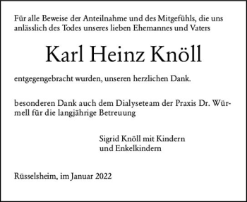 Traueranzeige von Karl Heinz Knöll von vrm-trauer Rüsselsheimer Echo / MainSpitze