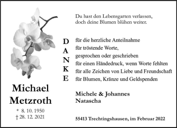 Traueranzeige von Michael Metzroth von vrm-trauer Allgemeine  Zeitung Ingelheim-Bingen