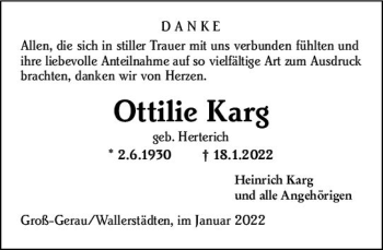 Traueranzeige von Ottilie Karg von vrm-trauer Groß-Gerauer Echo