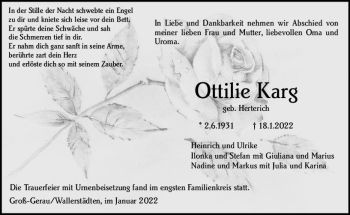 Traueranzeige von Ottilie Karg von vrm-trauer Groß-Gerauer Echo