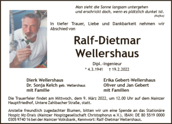 Traueranzeige von Ralf-Dietmar Wellershaus von vrm-trauer AZ Mainz