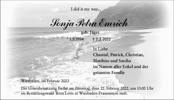 Traueranzeige von Sonja Petra Emrich von vrm-trauer Wiesbadener Kurier
