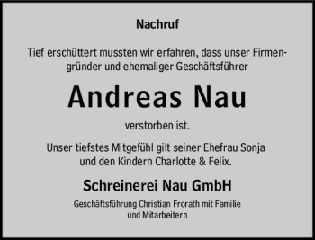 Traueranzeige von Andreas Nau von vrm-trauer AZ Mainz