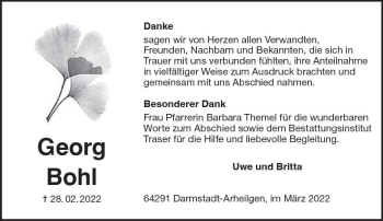 Traueranzeige von Georg Bohl von vrm-trauer Darmstädter Echo