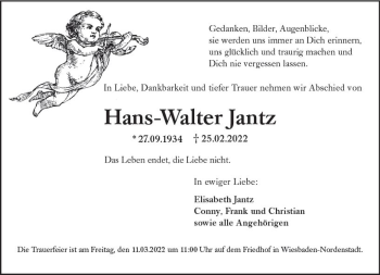 Traueranzeige von Hans Walter Jantz von vrm-trauer Wiesbadener Kurier