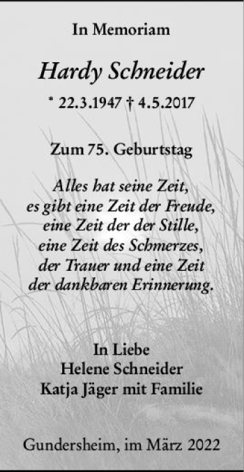 Traueranzeige von Hardy Schneider von vrm-trauer Wormser Zeitung