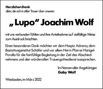 Traueranzeige von Joachim Wolf von vrm-trauer Wiesbadener Kurier