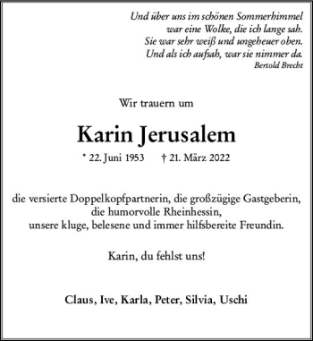 Traueranzeige von Karin Jerusalem von vrm-trauer AZ Mainz