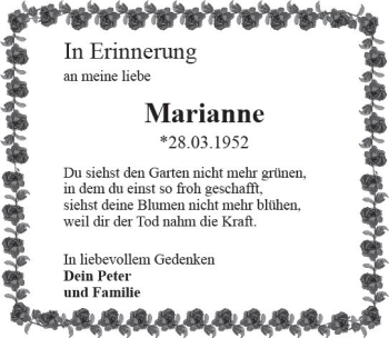 Traueranzeige von Marianne  von vrm-trauer Bürstädter/Lamperth. Ztg/Starkenburger