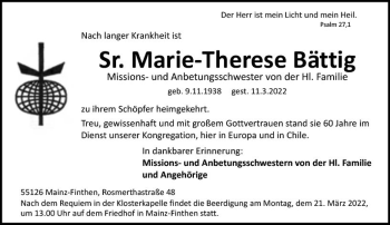 Traueranzeige von Marie-Therese Bättig von vrm-trauer AZ Mainz