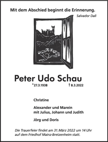 Traueranzeige von Peter Udo Schau von vrm-trauer AZ Mainz