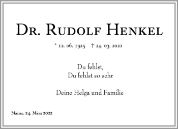 Traueranzeige von Rudolf Henkel von vrm-trauer AZ Mainz