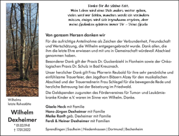 Traueranzeige von Wilhelm Dexheimer von vrm-trauer Allgemeine  Zeitung Ingelheim-Bingen