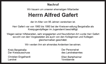 Traueranzeige von Alfred Gafert von vrm-trauer Bürstädter/Lamperth. Ztg/Starkenburger