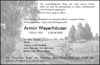 Traueranzeige von Armin Weyerhäuser von vrm-trauer AZ Mainz