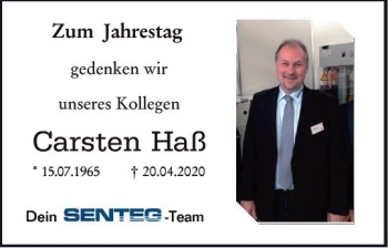 Traueranzeige von Carsten Haß von vrm-trauer Wormser Zeitung