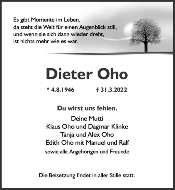 Traueranzeige von Dieter Oho von vrm-trauer AZ Mainz