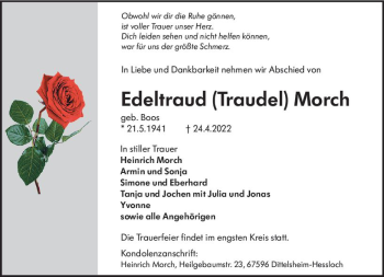 Traueranzeige von Edeltraud Morch von vrm-trauer Wormser Zeitung