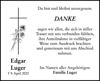 Traueranzeige von Edgar Luger von vrm-trauer Hochheimer Zeitung