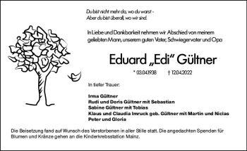 Traueranzeige von Eduard Gültner von vrm-trauer AZ Mainz