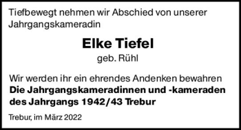 Traueranzeige von Elke Tiefel von vrm-trauer Groß-Gerauer Echo