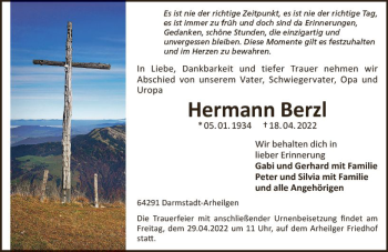 Traueranzeige von Hermann Berzl von vrm-trauer Darmstädter Echo